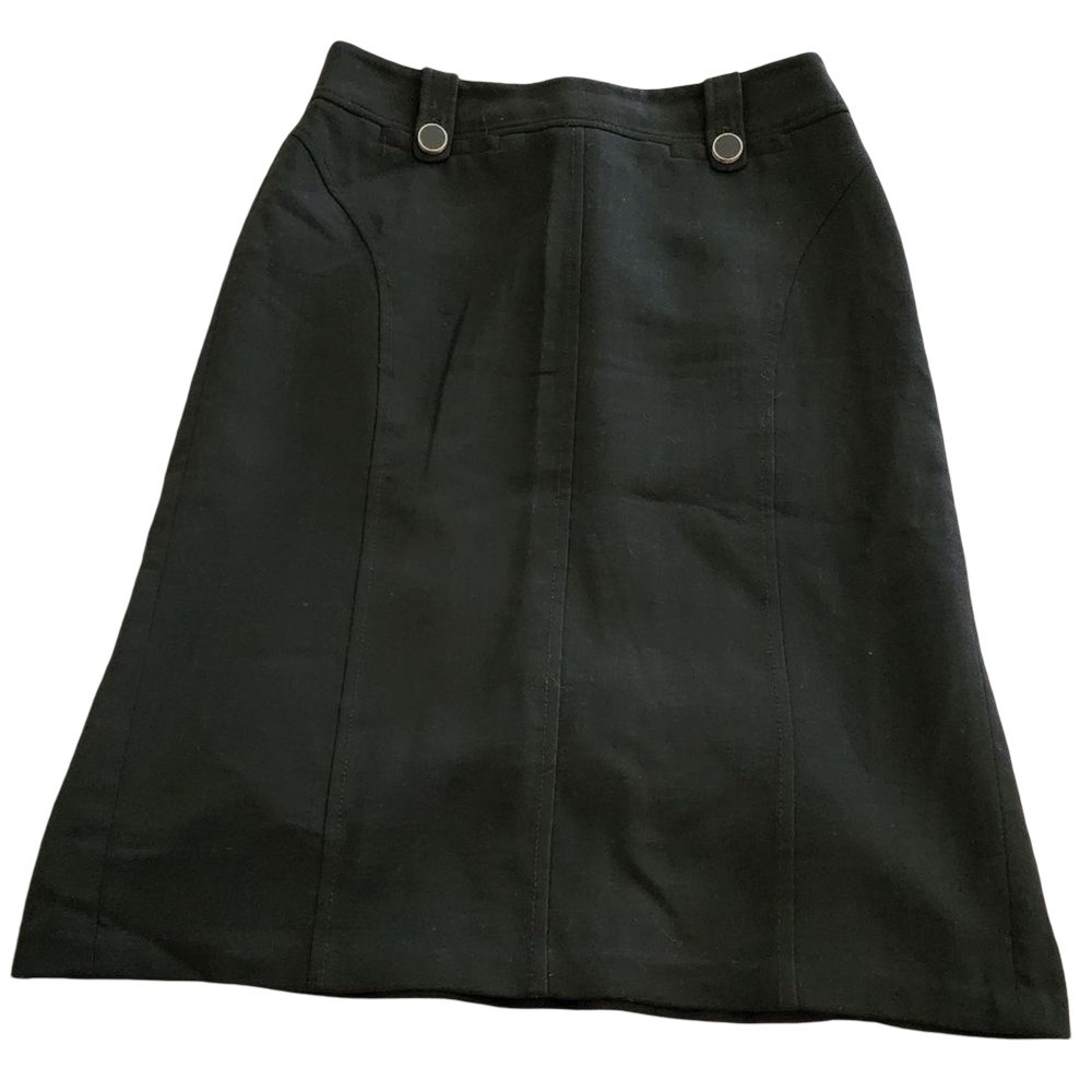 ANN TAYLOR Black Wool Blend Lycra‎ Spandex Blend A-Line Midi Skirt Size 4